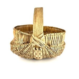 Vintage Handwoven Wicker Basket‎ With Handle Rustic Farmhouse Cottagecore